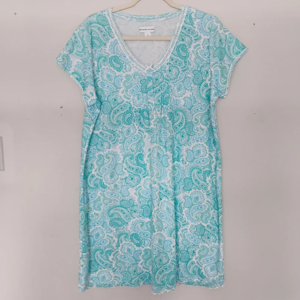 Miss Elaine Aqua Paisley Nightgown Set - Picture 16 of 16